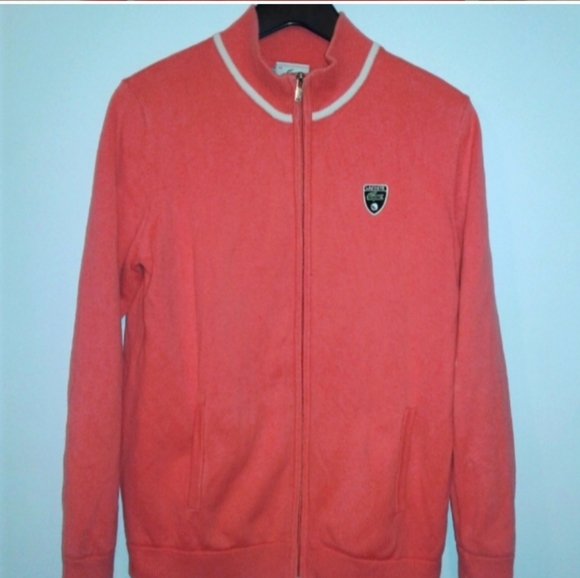 Lacoste Zip Up Knit Golf Jumper Cardigan Womens France 44 M Sweater Jacket Coral - Picture 4 of 11